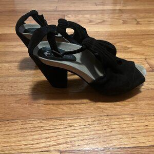 Black Suede T-Strap Earthies Veria Heels/Women
